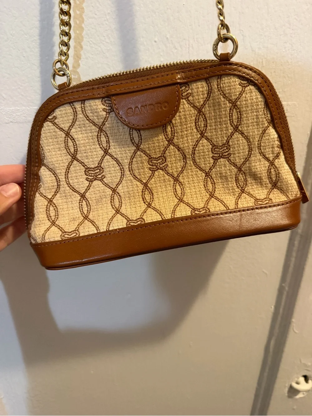 Sandro Canvas Leather Trim Crossbody Bag w/Tags